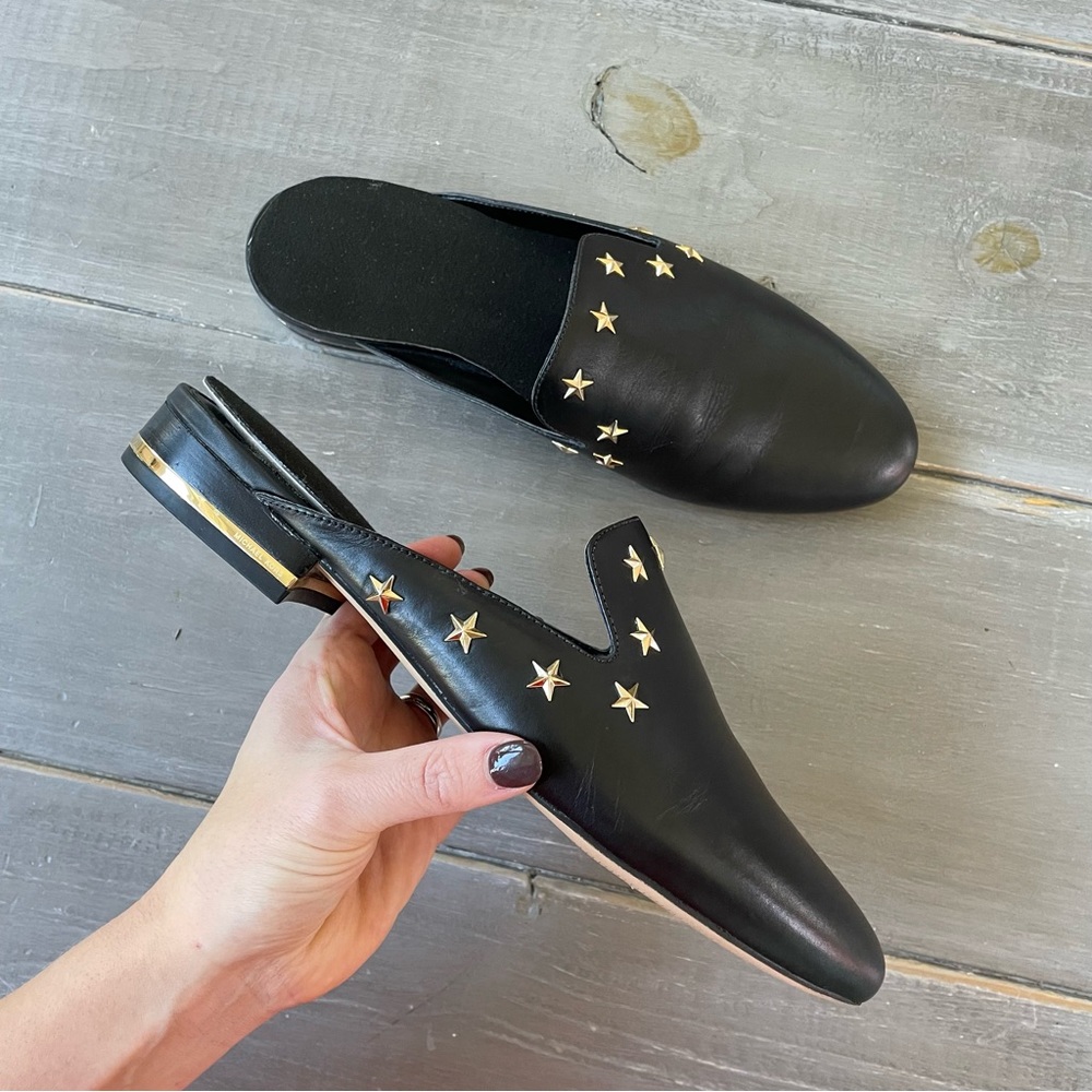 MICHAEL Michael Kors Natasha Slide Mules Gold Star Studded Black Leather